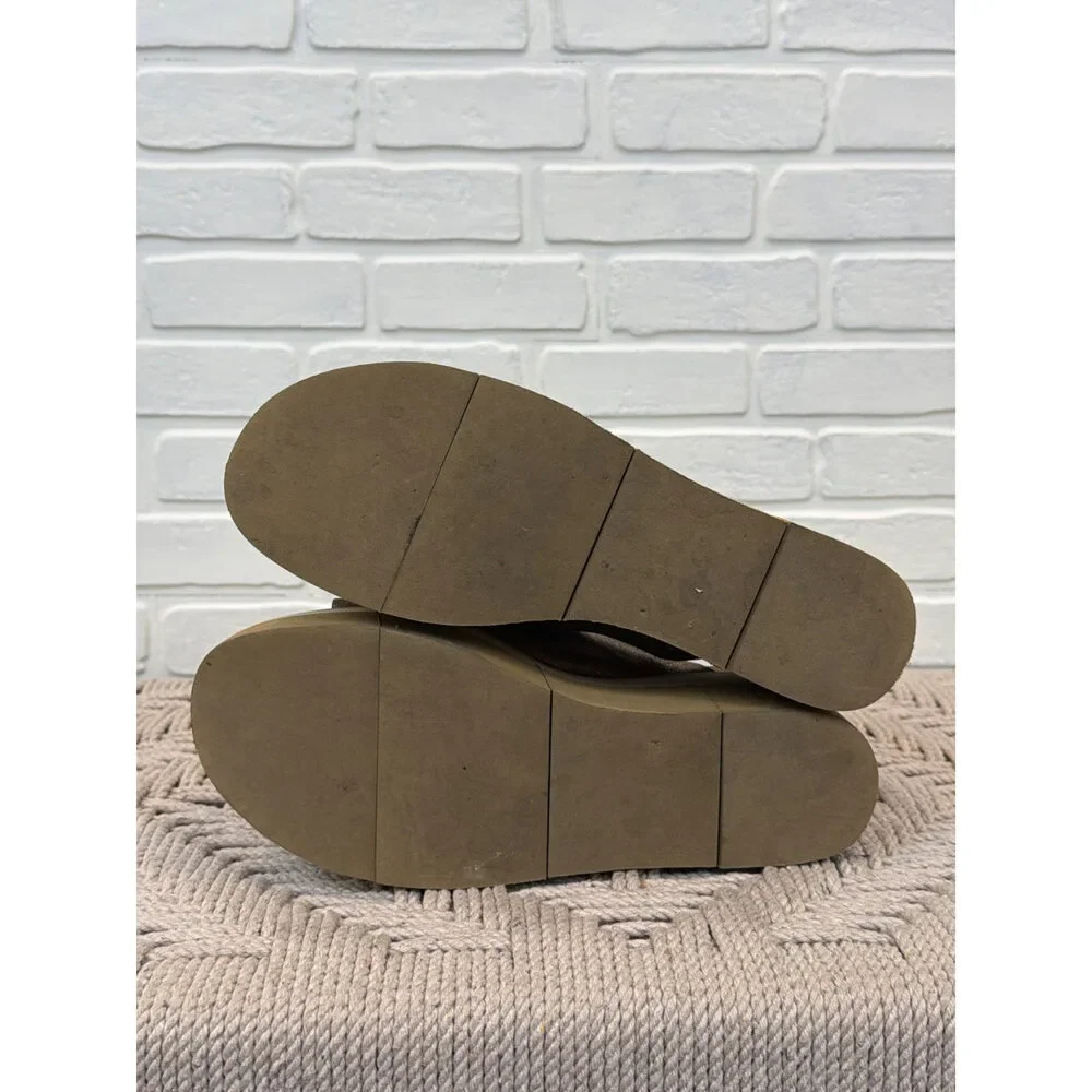 Naked Feet Flow Bronze Leather Platform Slide Sandals Size 7.5, Brown
